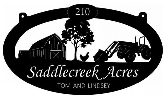 Metal FARM Sign , barn, chicken,loader tractor sign customized with your name