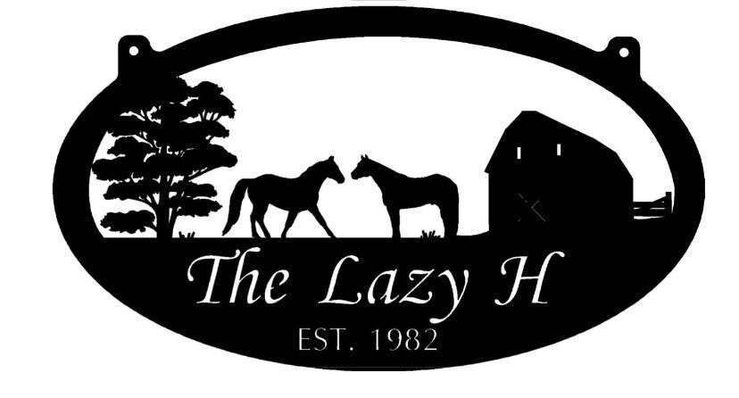 Personalized Metal HORSE Sign with BARn and HORSES and YOUR Name