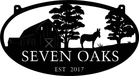 Metal Sign with barn and donkey