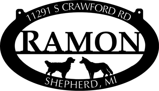 Metal Sign With Name And Golden Retriever And German Shepherd