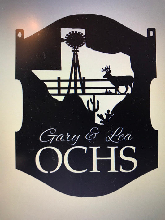 TEXAS Longhorn / Deer Cactus METAL SIGN with your name