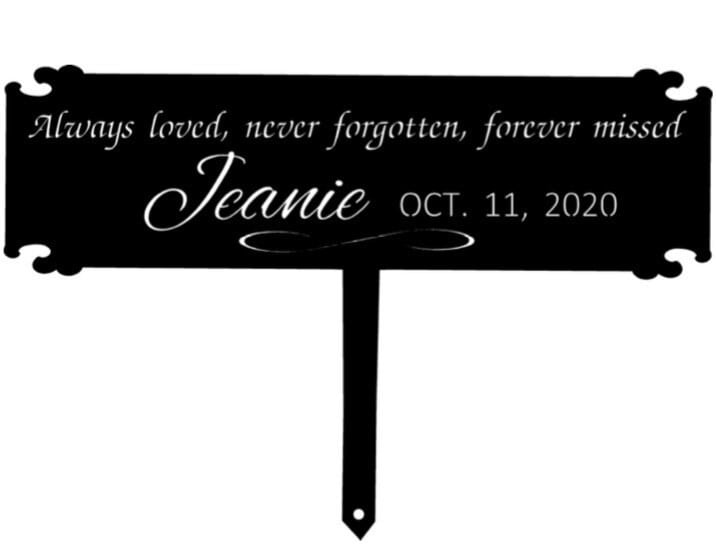 Metal memorial stake sign