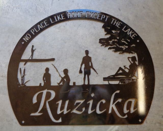 metal FISHING sign, Fishing Family By The Lake SIGN with your name