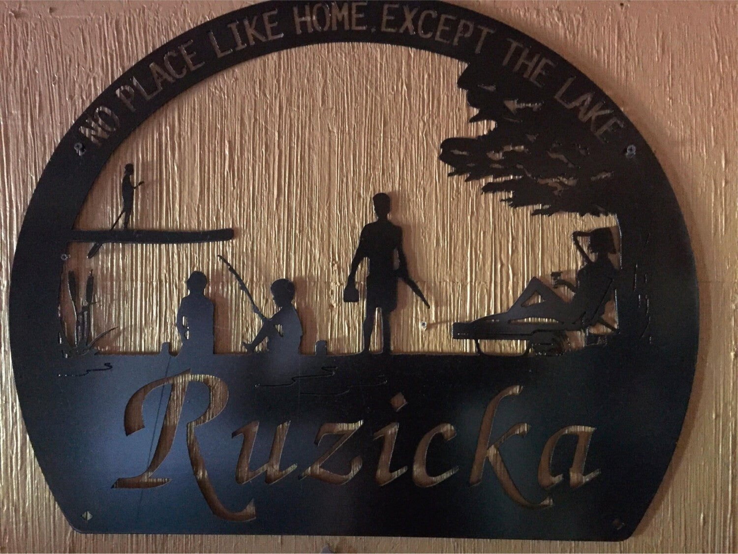 metal FISHING sign, Fishing Family By The Lake SIGN with your name