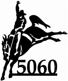 Horse address sign , Metal cowboy riding horse , custom house number or front door name sign
