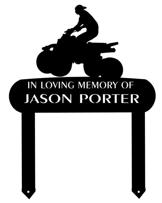 Metal in memory sign ,dirt bike sign on stake, 4 wheeler sign