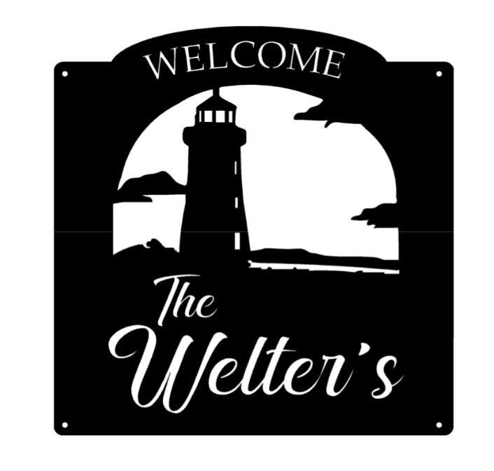 Metal Lighthouse Sign with your name