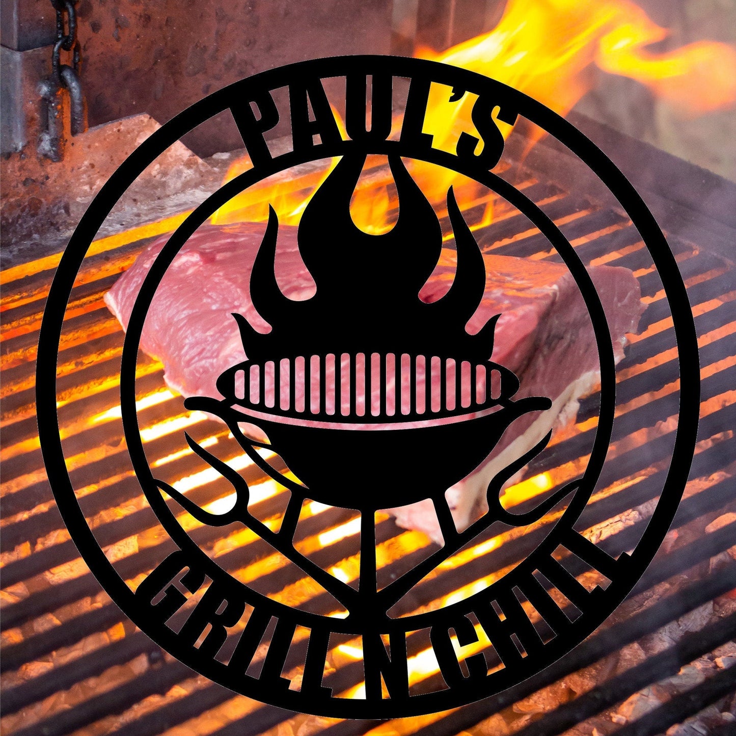 Customized BBQ Grill And Fork Metal Sign, Metal Wall Art, Metal Decor, Outdoor Door Hanging, Home Decor, Gifts For Friends, Housewarming