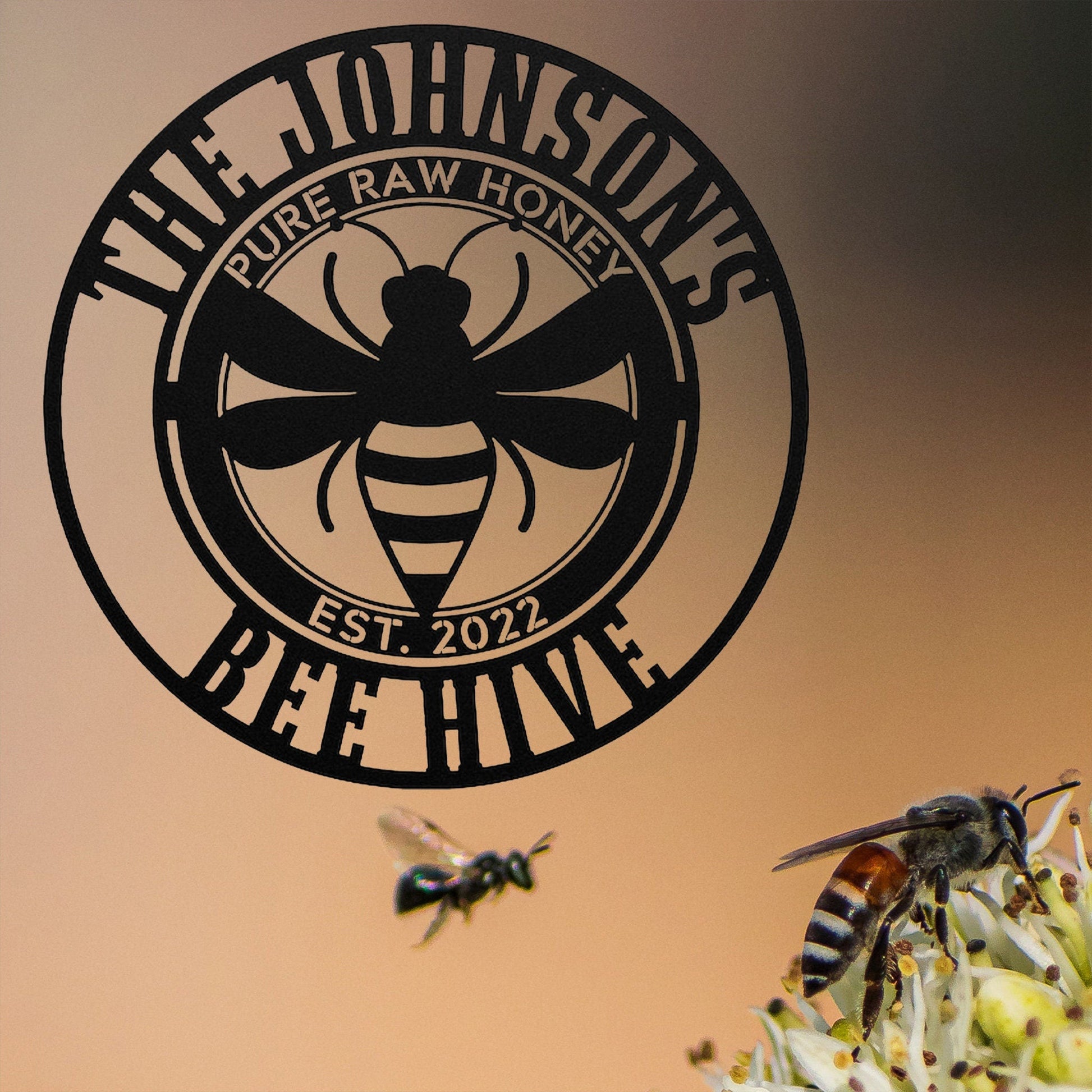 Custom Honey Bee Metal Sign, Custom Honey Bee Family Name Metal Sign, Custom Bee Garden Hanging Sign, Bee Keeper Gift, Bee Farm Decor