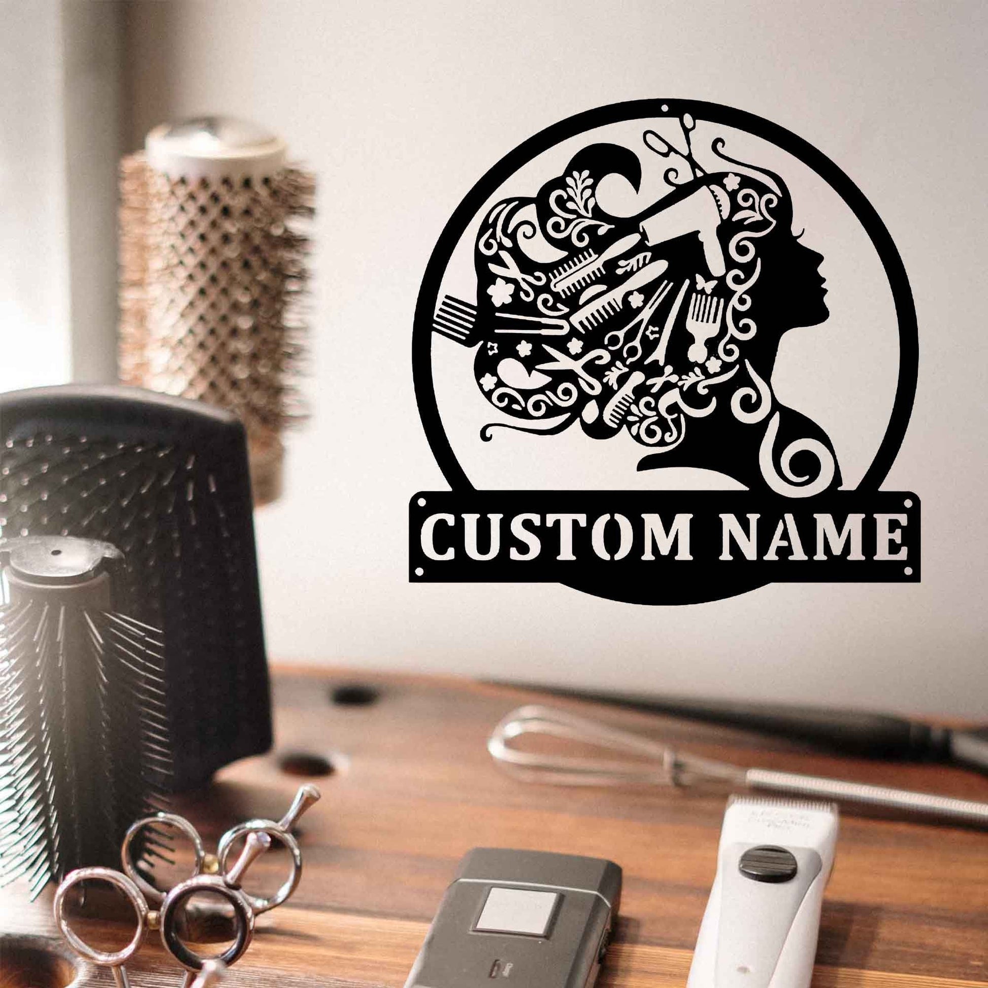 Custom Gril Barber Shop Sign, Personalized Barber Sign, Hairdresser Barber Decor, Gift For Barber Salon