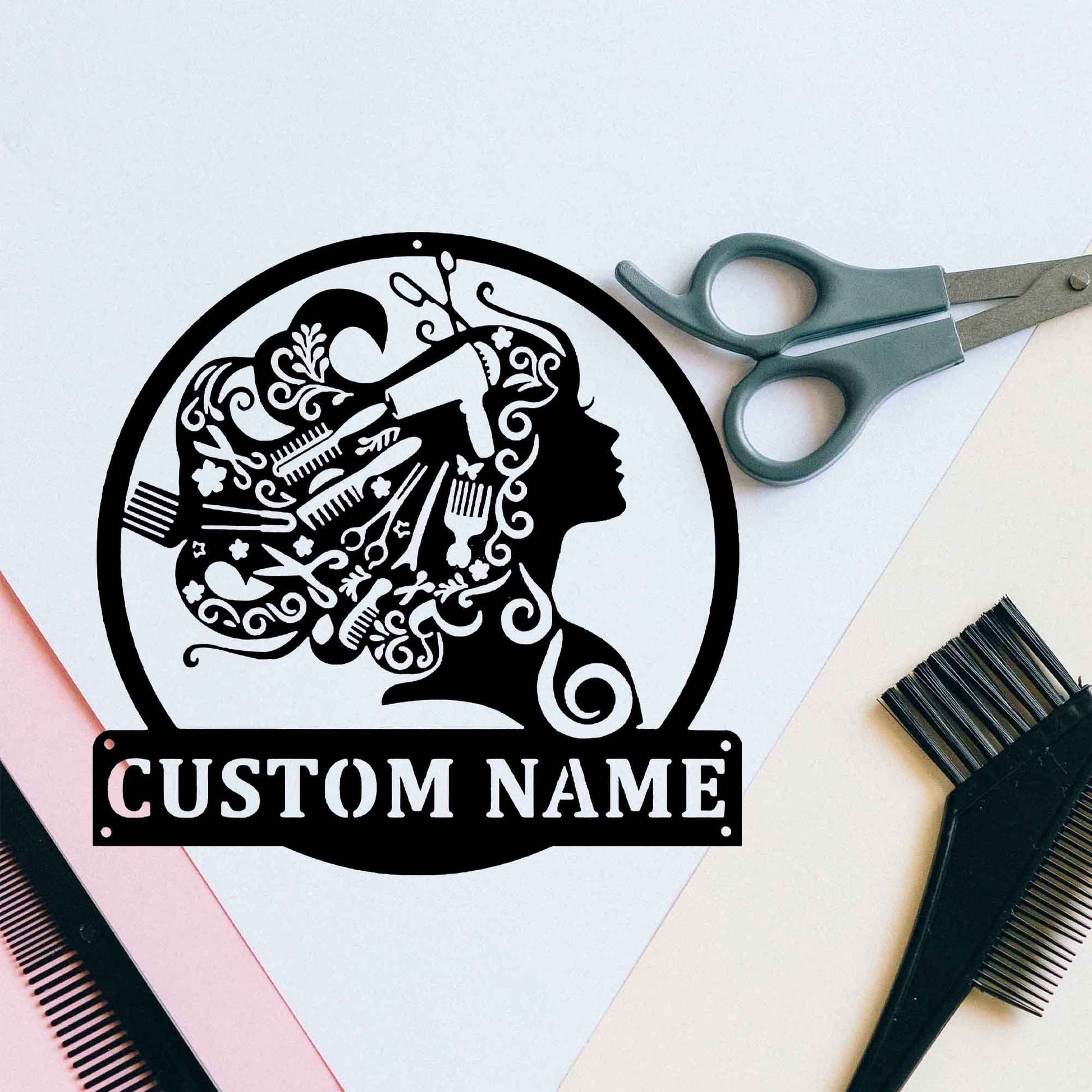 Custom Gril Barber Shop Sign, Personalized Barber Sign, Hairdresser Barber Decor, Gift For Barber Salon