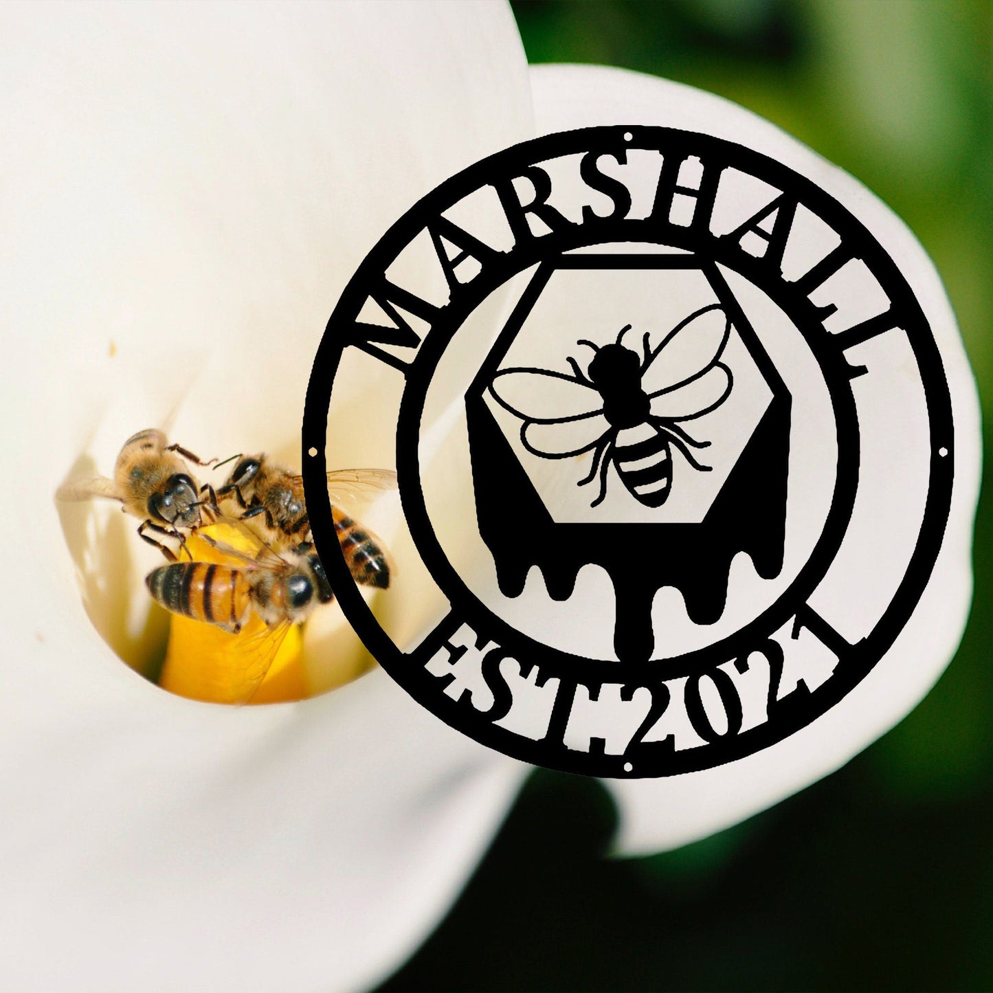 Personalized Bee Garden Hanging Sign, Personalized Garden Bee Metal Yard Art Sign, Outdoor Sign, Metal Garden Sign, Honey Bee Sign