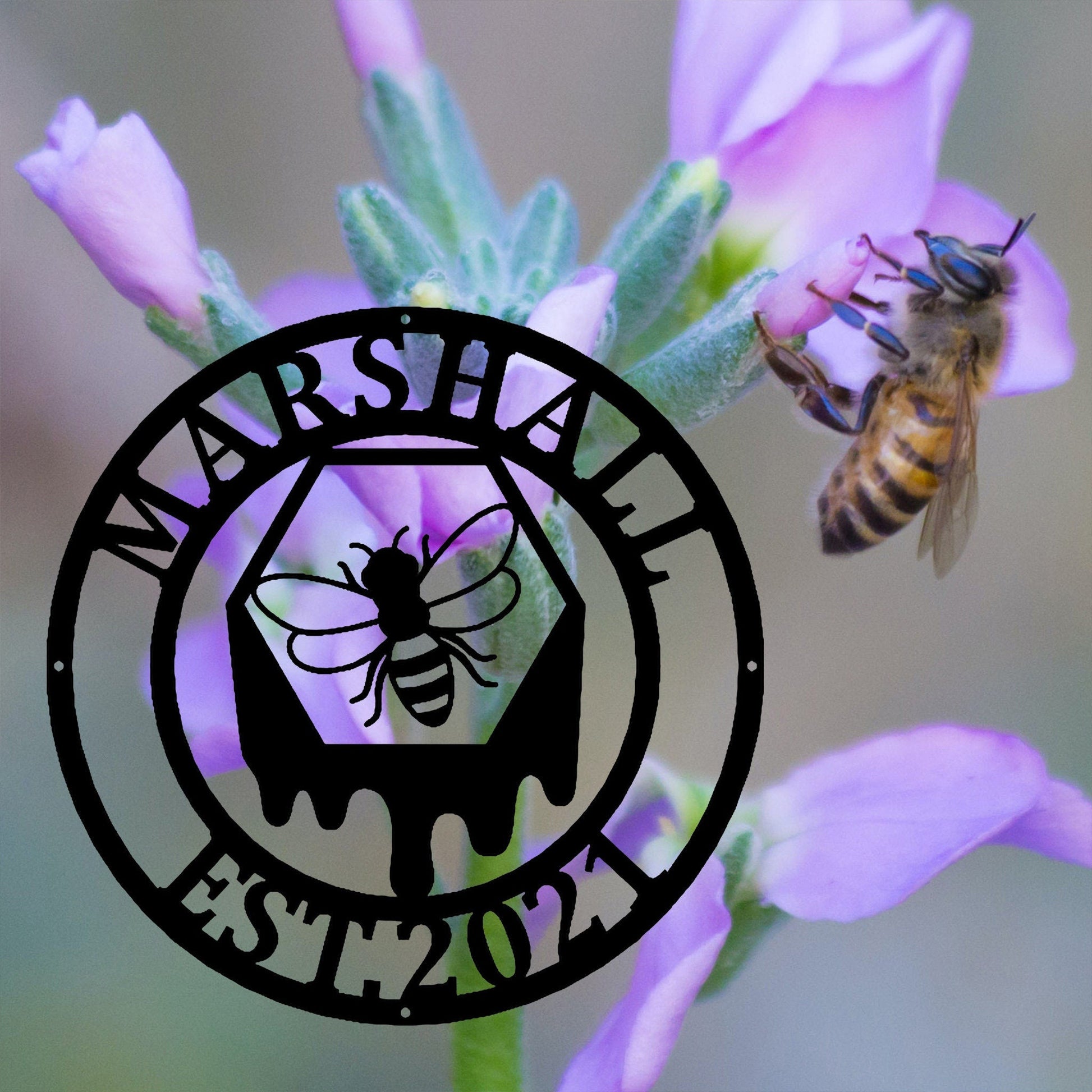 Personalized Bee Garden Hanging Sign, Personalized Garden Bee Metal Yard Art Sign, Outdoor Sign, Metal Garden Sign, Honey Bee Sign