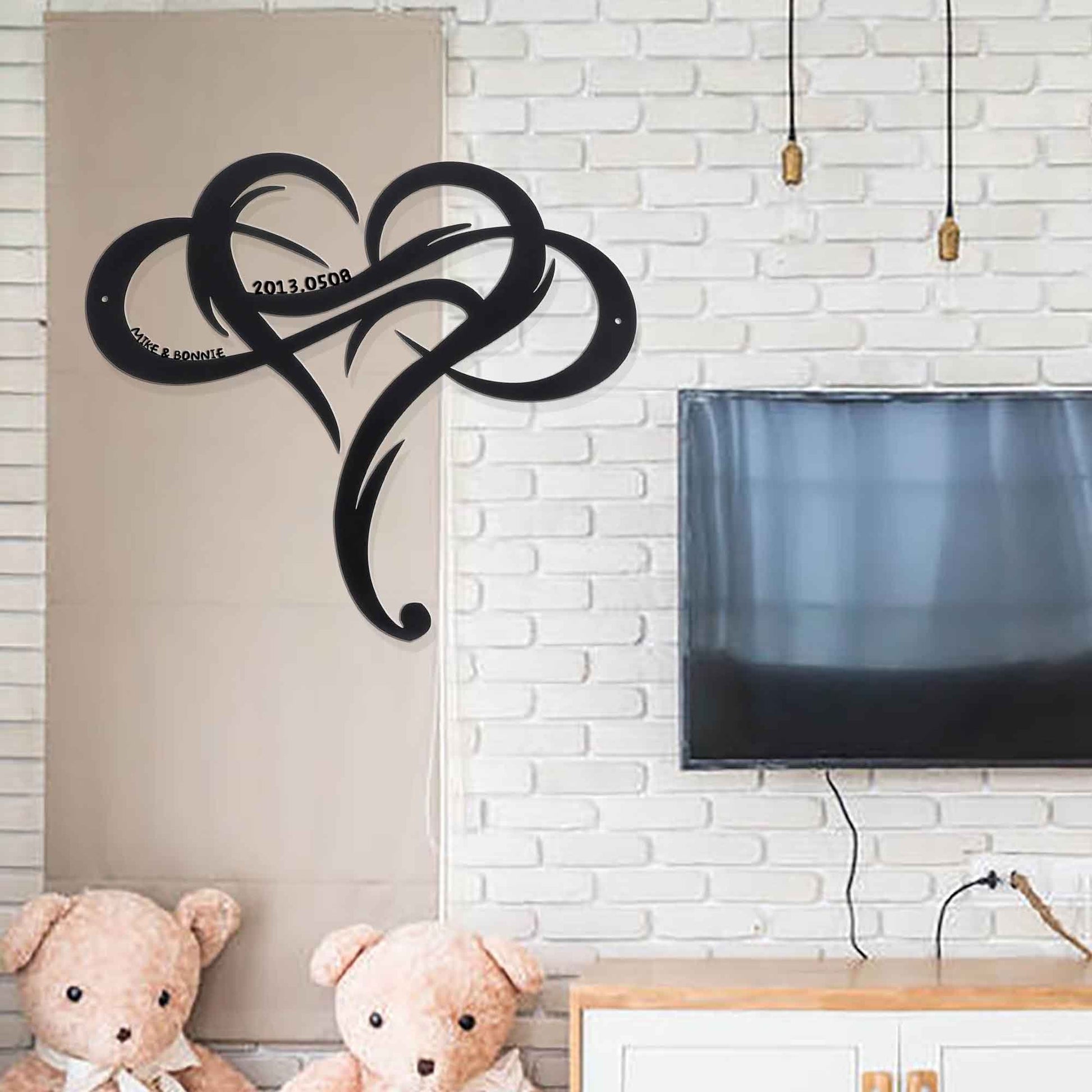 Customized heart shaped metal sign/infinity sign/geometric heart shaped wall art hanging/ family name sign / Valentine's Day gift / LED Sign