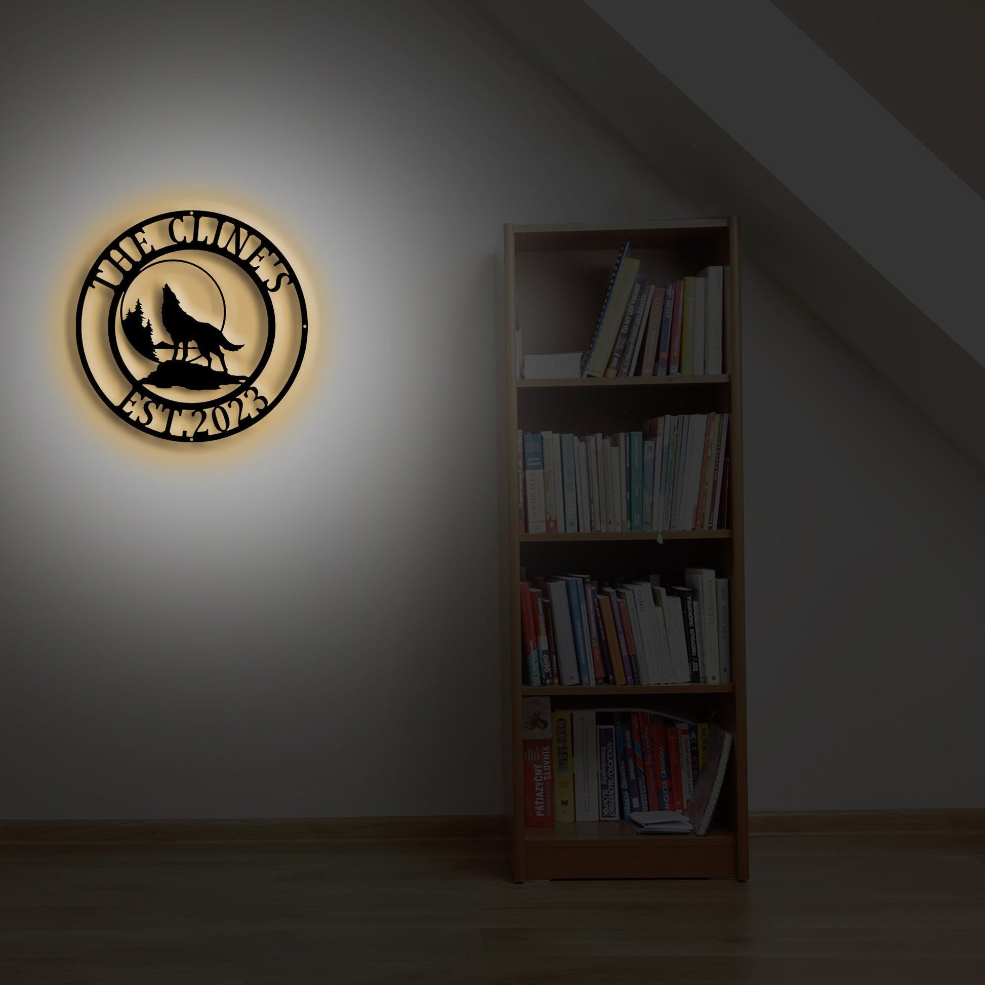 Custom Wolf Name Metal Sign, Custom Wolf Monogram Metal Sign Art, Wolf Howling Metal Sign, Wolf Lover, Personalized Gift