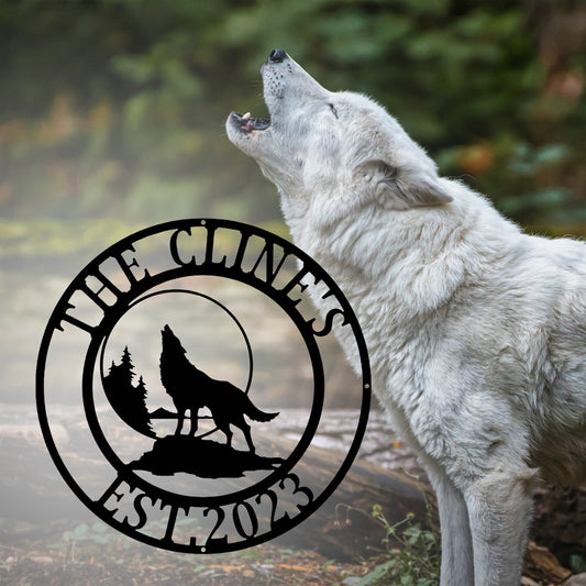 Custom Wolf Name Metal Sign, Custom Wolf Monogram Metal Sign Art, Wolf Howling Metal Sign, Wolf Lover, Personalized Gift