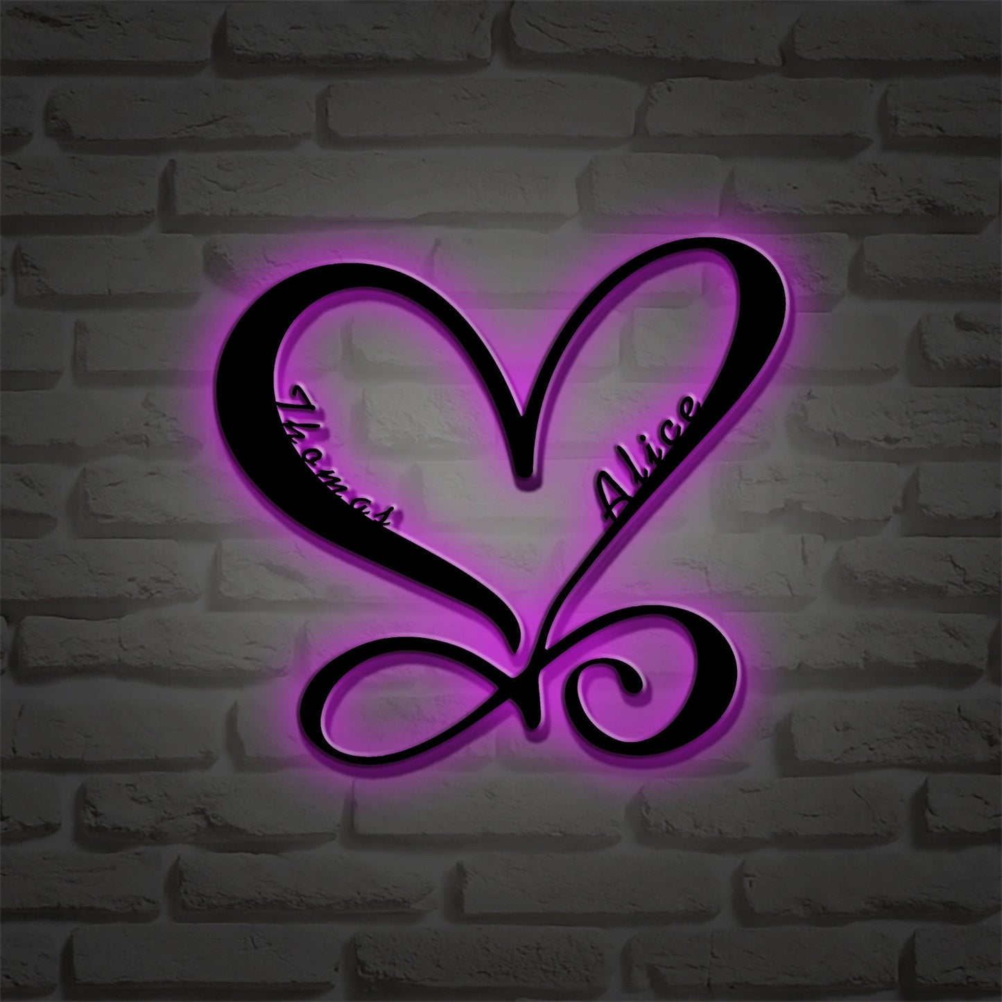 Personalized Love Wall Decor, Customized heart-shaped metal sign, family name metal sign, holiday anniversary gift, Heart Wall Art, LED sign