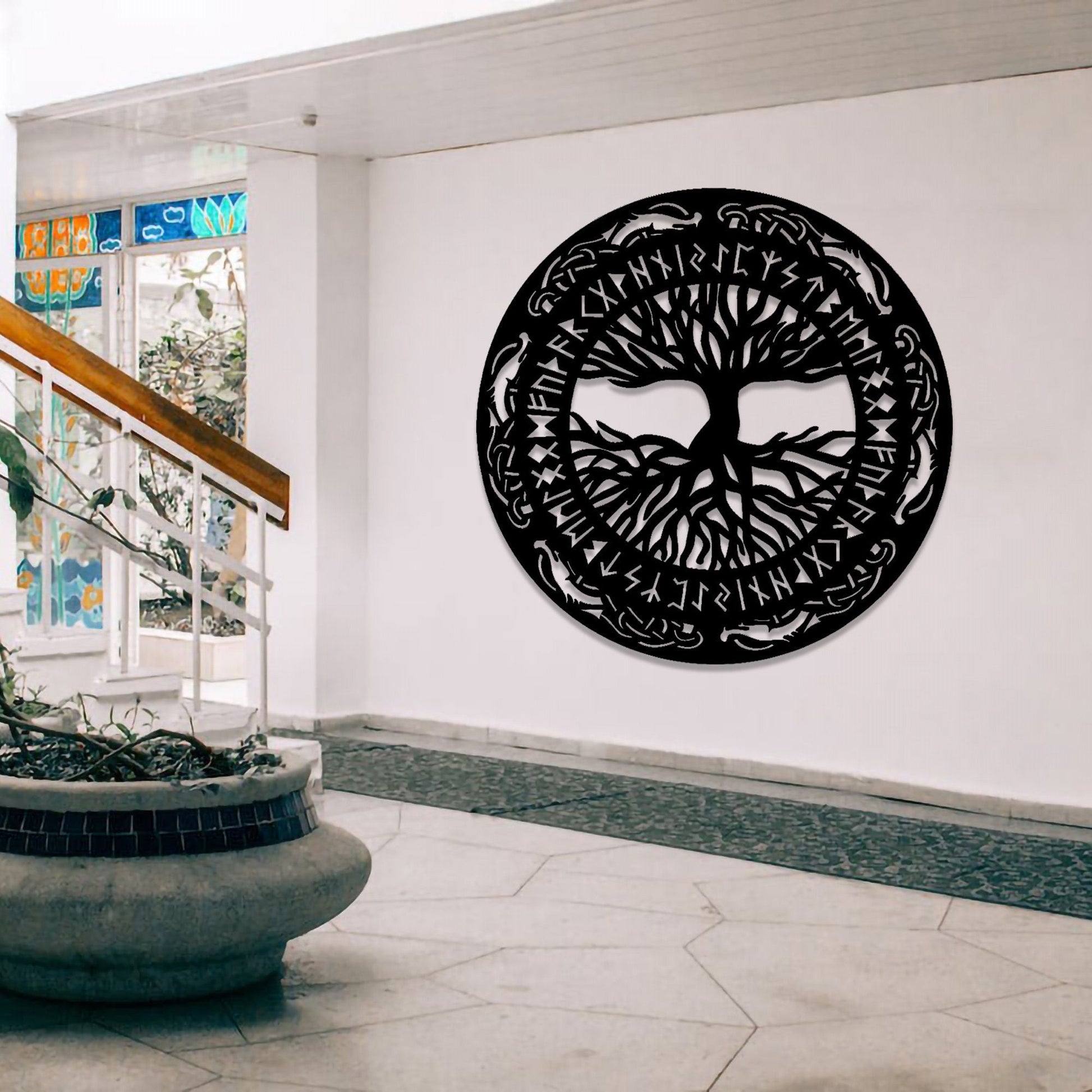 Viking decorations Viking metal wall art Scandinavian decorations black Scandinavian Viking rune amulet symbol for men home office room