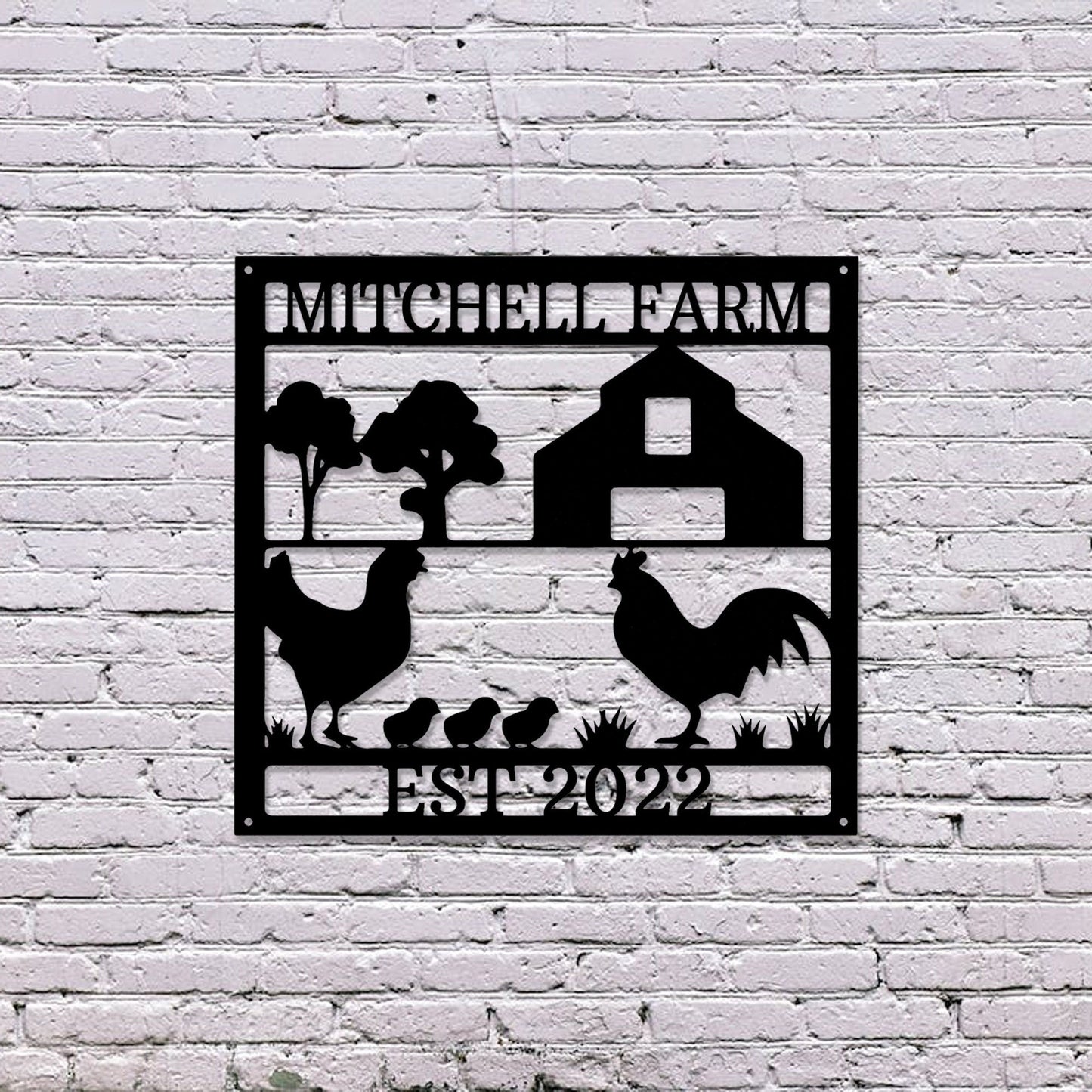 Custom Farmhouse Sign,Personalized Chicken Farm Metal Sign,Farm Chicken Art Home Wall Decor,Family Name Metal Sign for Farm House,LED Sign