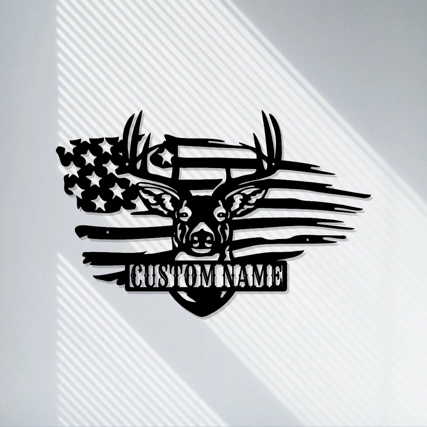 Personalized American flag deer head metal sign/hunter gift/custom deer name metal sign/father's day gift/outdoor sign/antler wall decor/LED
