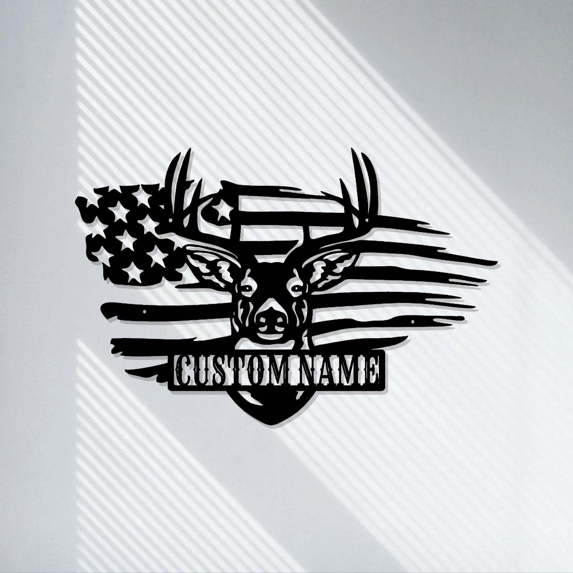 Personalized American flag deer head metal sign/hunter gift/custom deer name metal sign/father's day gift/outdoor sign/antler wall decor/LED
