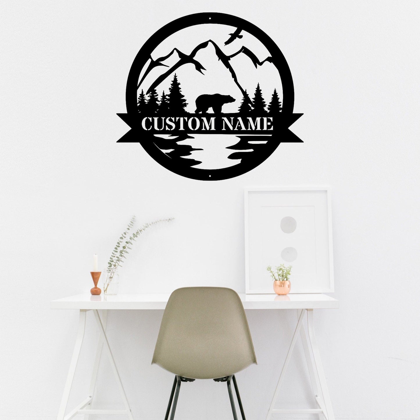 Personalized Bear Name Metal Wall Decoration, Metal Art, Bedroom Wall Hanging, Living Room Wall Hanging, Decorative Room, Housewarming gift