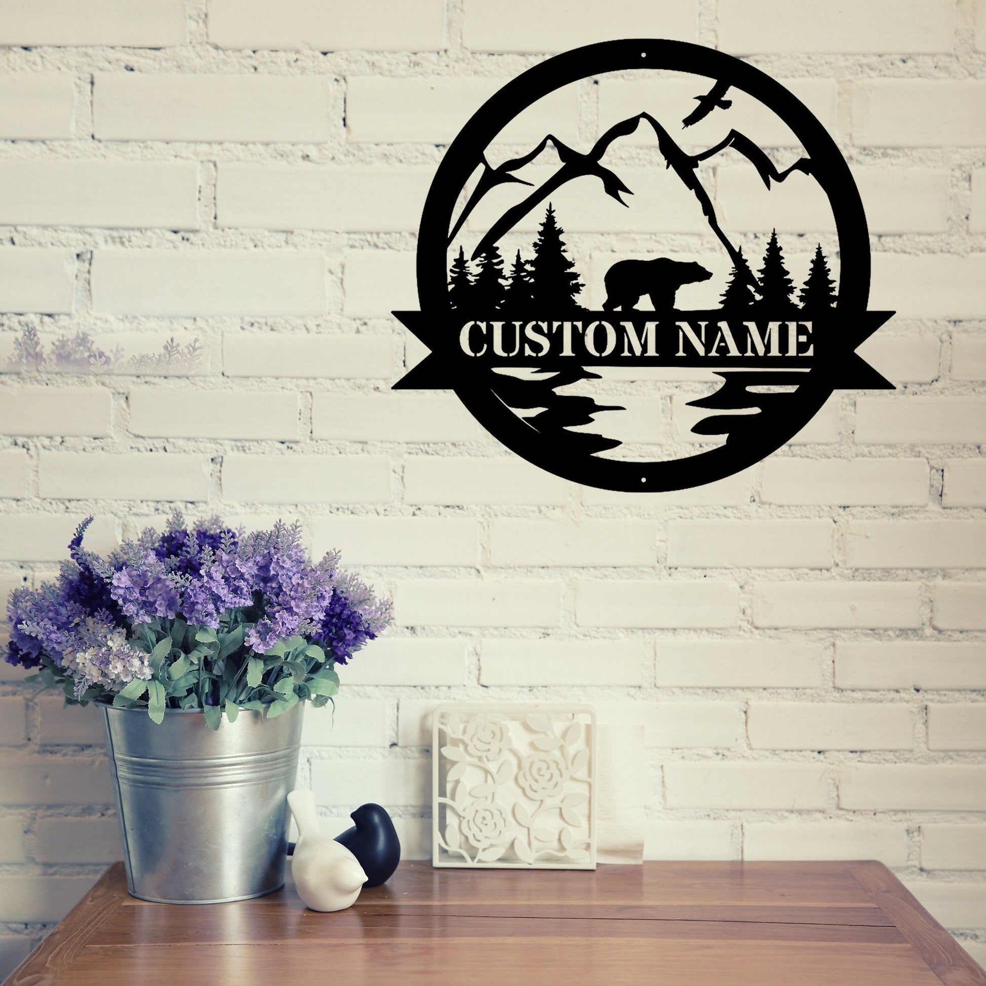 Personalized Bear Name Metal Wall Decoration, Metal Art, Bedroom Wall Hanging, Living Room Wall Hanging, Decorative Room, Housewarming gift