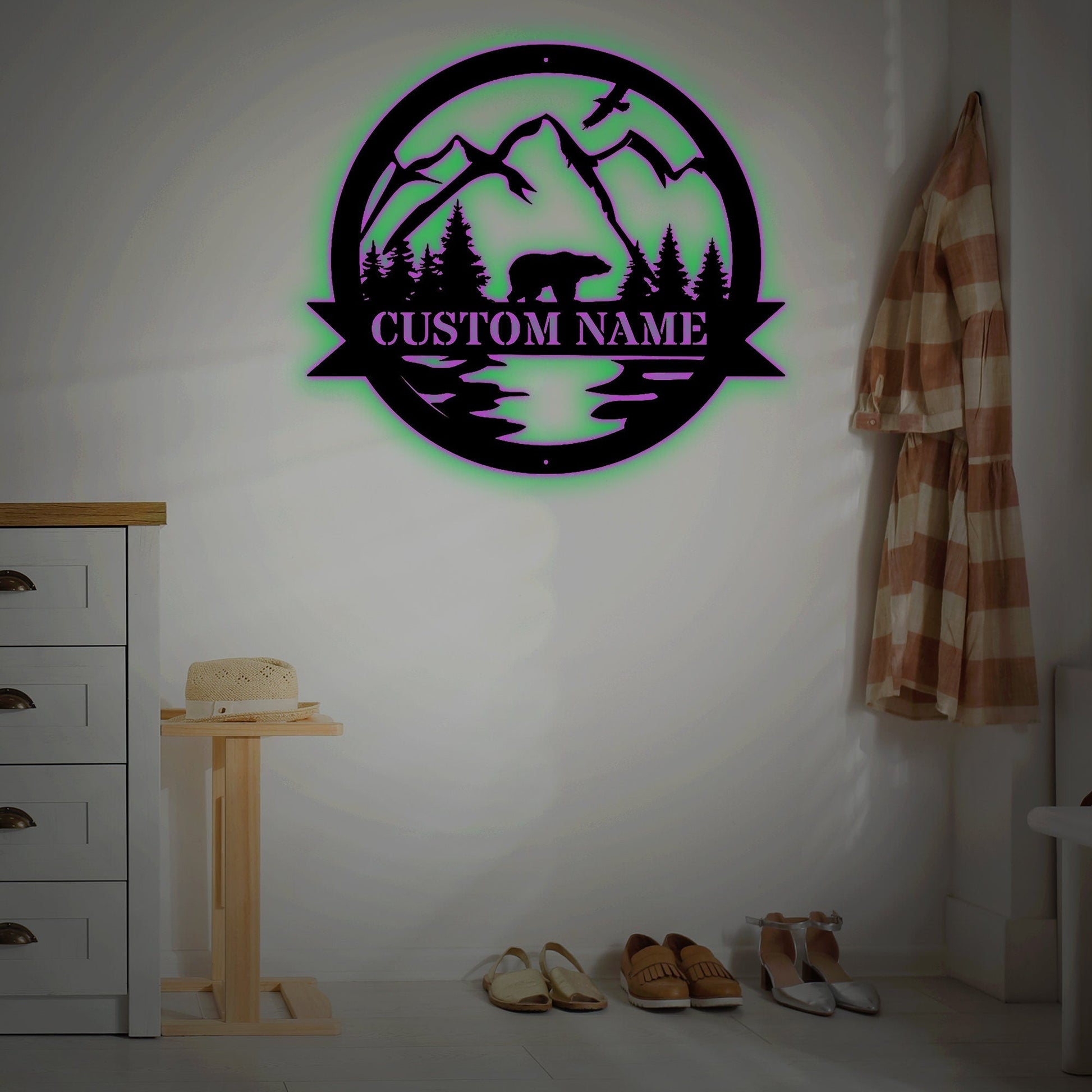 Personalized Bear Name Metal Wall Decoration, Metal Art, Bedroom Wall Hanging, Living Room Wall Hanging, Decorative Room, Housewarming gift