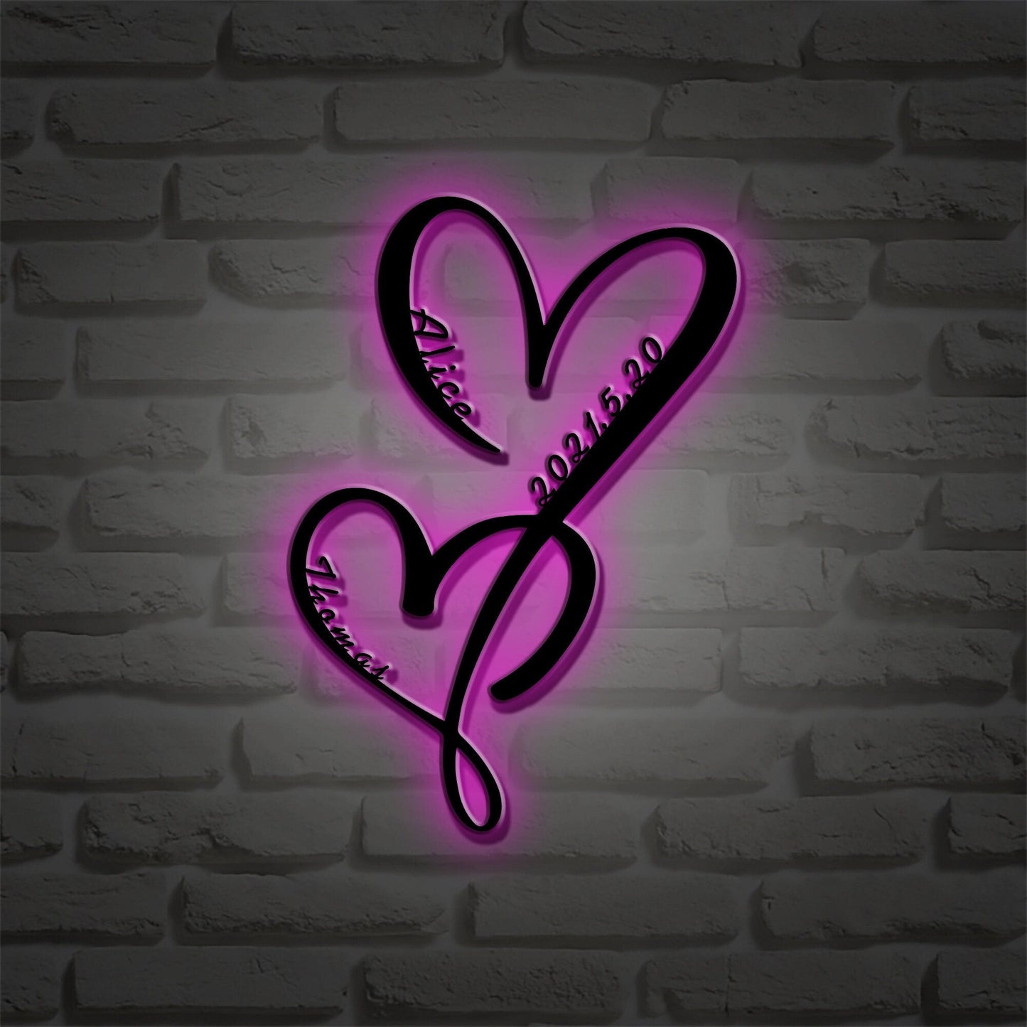 Personalized family name sign/custom heart wall art decor/steel art geometric metal sign/Valentine's Day gift/holiday gift/LED sign