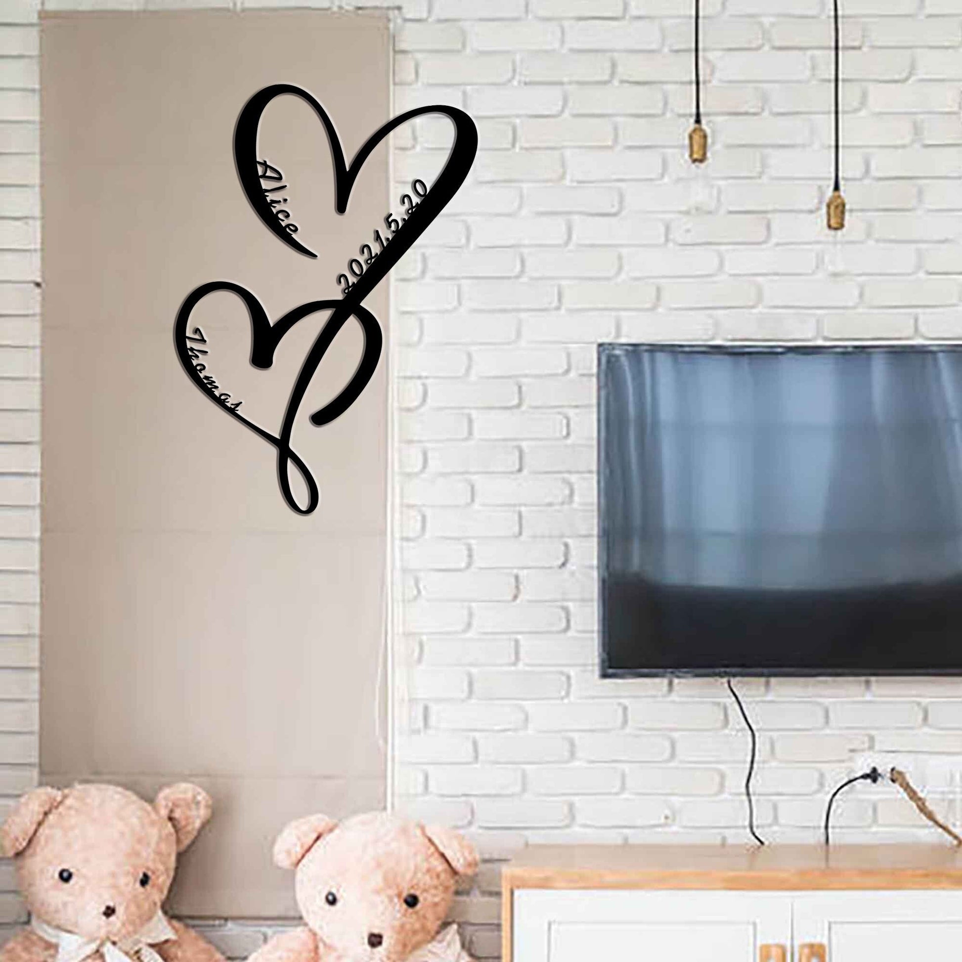 Personalized family name sign/custom heart wall art decor/steel art geometric metal sign/Valentine's Day gift/holiday gift/LED sign