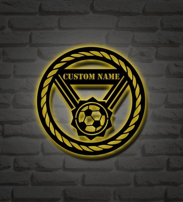 Personalized soccer metal wall art, custom soccer name metal signs, LED lighted soccer signs, soccer name signs, metal art,home decor