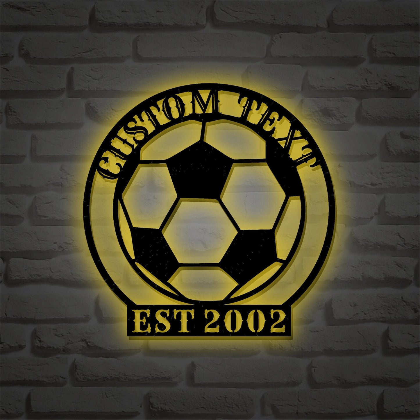 Personalized soccer metal sign, custom soccer name metal sign/World Cup gift/gift for him/metal wall art/LED light-emitting soccer wallsconce