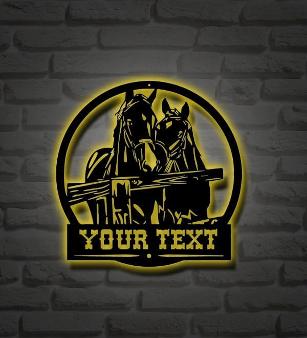 Personalized horse metal sign,farmhouse decor,farm owner gift,outdoor yard hangings,last name address signs,grandparent gift,LED wall sconce