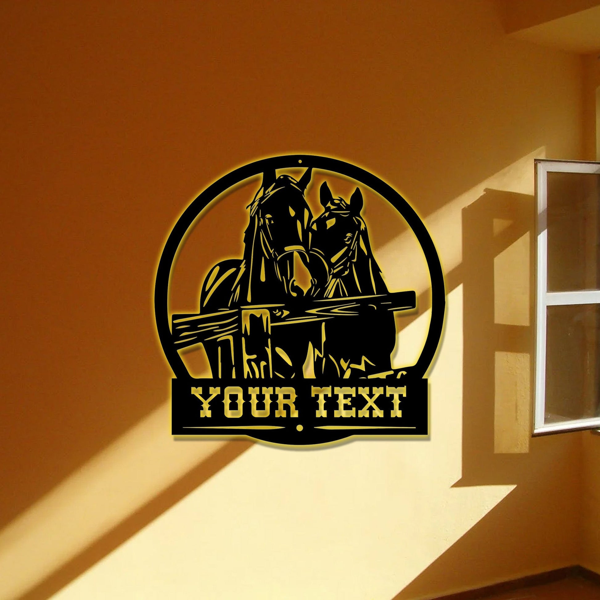 Personalized horse metal sign,farmhouse decor,farm owner gift,outdoor yard hangings,last name address signs,grandparent gift,LED wall sconce