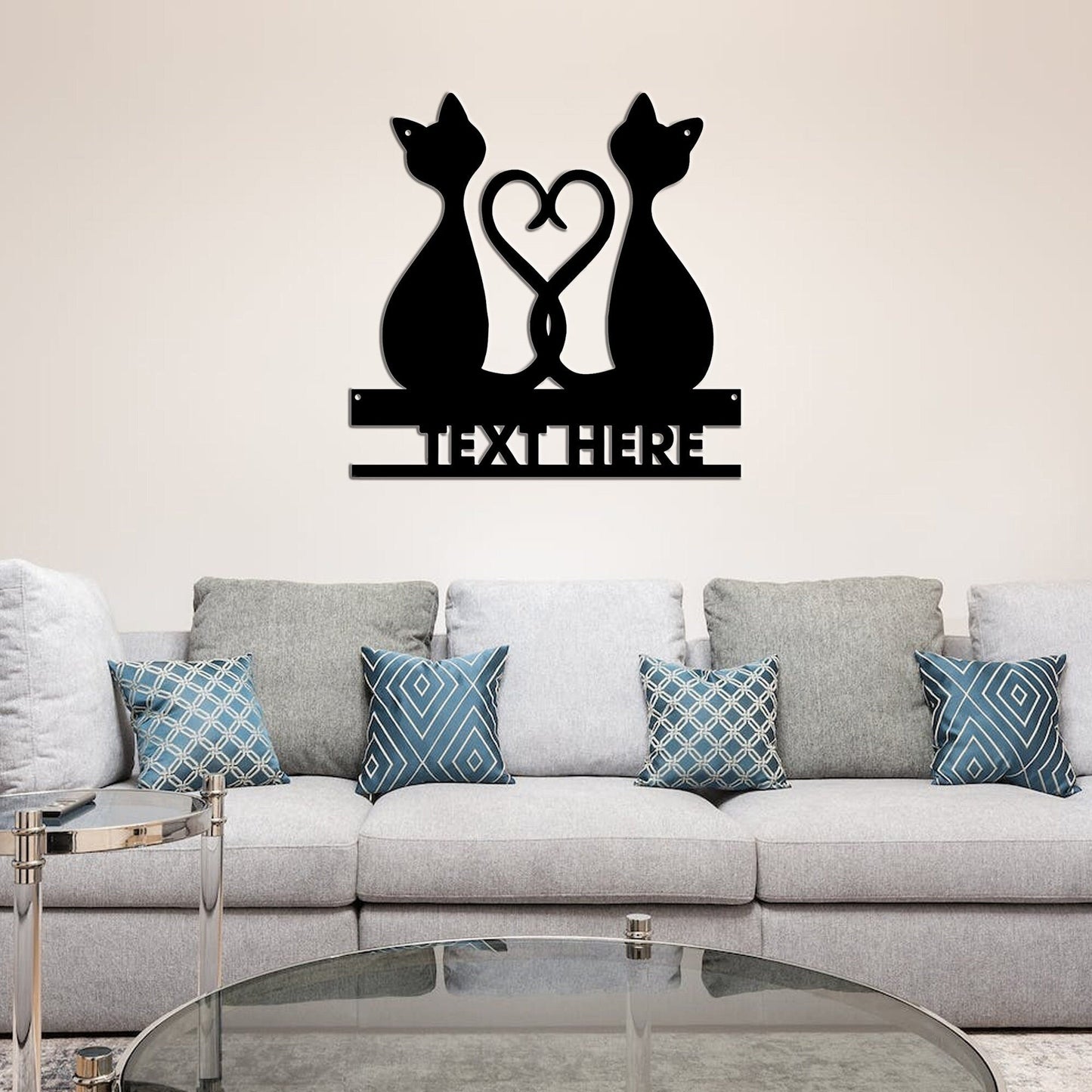 Personalized black cat metal sign/heart-shaped metal sign/retro couple cat wall hanging/anniversary decor/custom surname metal sign/led sign