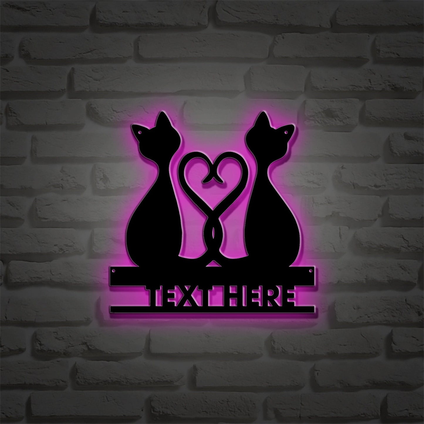 Personalized black cat metal sign/heart-shaped metal sign/retro couple cat wall hanging/anniversary decor/custom surname metal sign/led sign