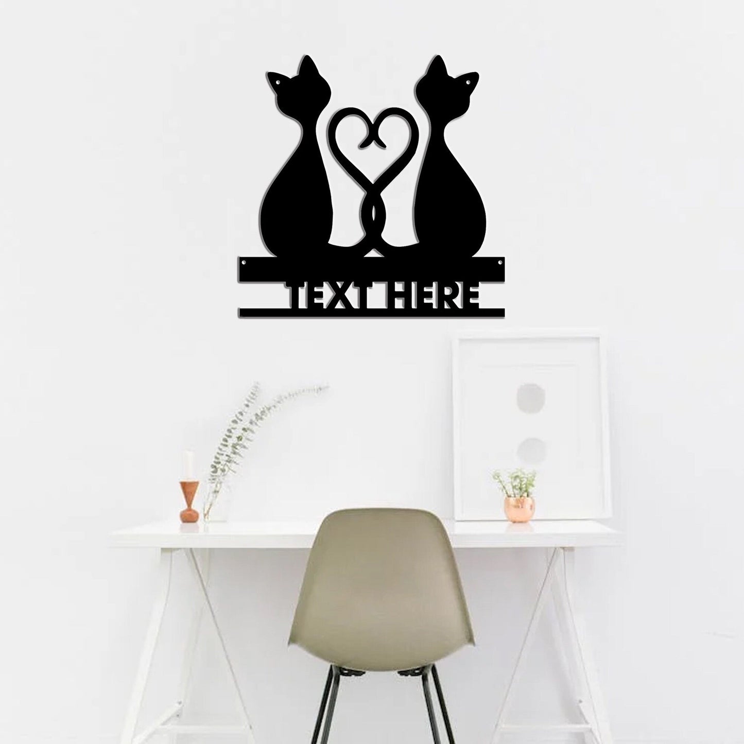 Personalized black cat metal sign/heart-shaped metal sign/retro couple cat wall hanging/anniversary decor/custom surname metal sign/led sign