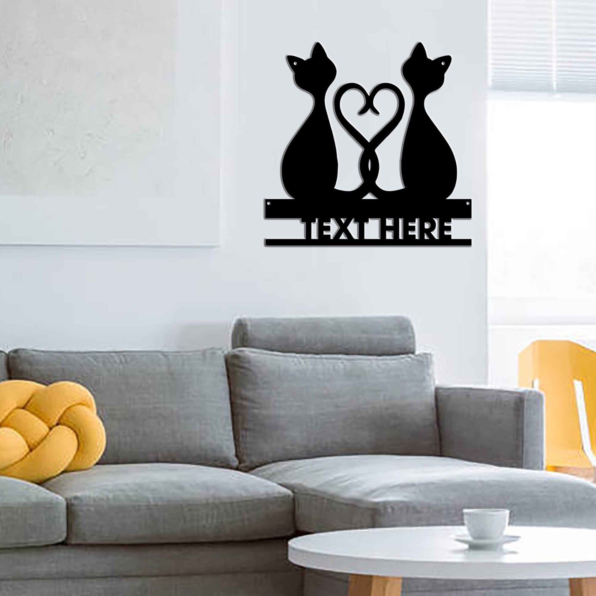 Personalized black cat metal sign/heart-shaped metal sign/retro couple cat wall hanging/anniversary decor/custom surname metal sign/led sign