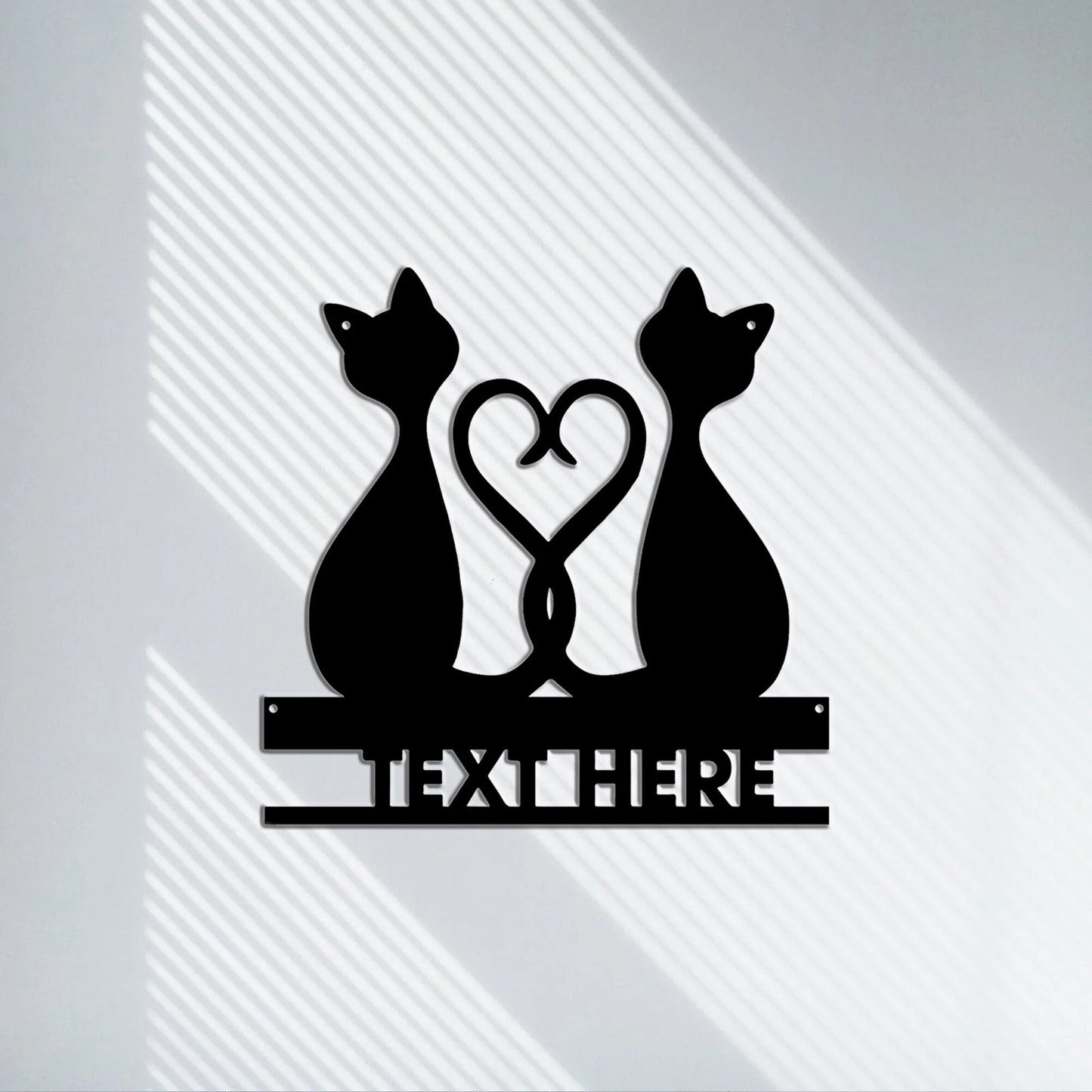 Personalized black cat metal sign/heart-shaped metal sign/retro couple cat wall hanging/anniversary decor/custom surname metal sign/led sign