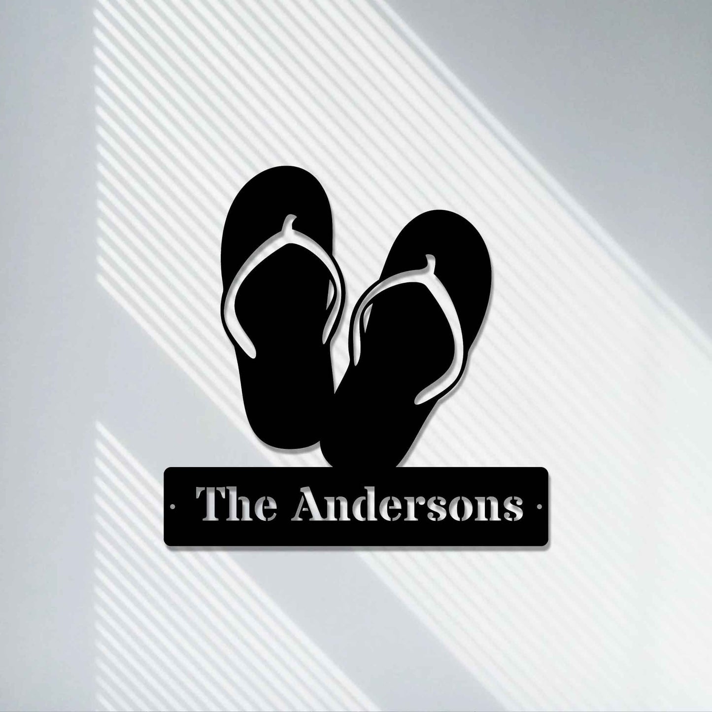 Personalized Flip Flops Metal Beach Wall Sign - Coastal Beach Themed Sandals Custom Last Name Metal Wall Art Home Decor - LED Light