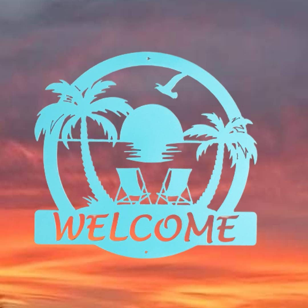 Personalized Metal Sign, Custom Beach Sign, Nautical Decor, Coastal, Beach House, Custom Name Sign, Metal Sign, Outdoor Sign, Palm Tree Sign
