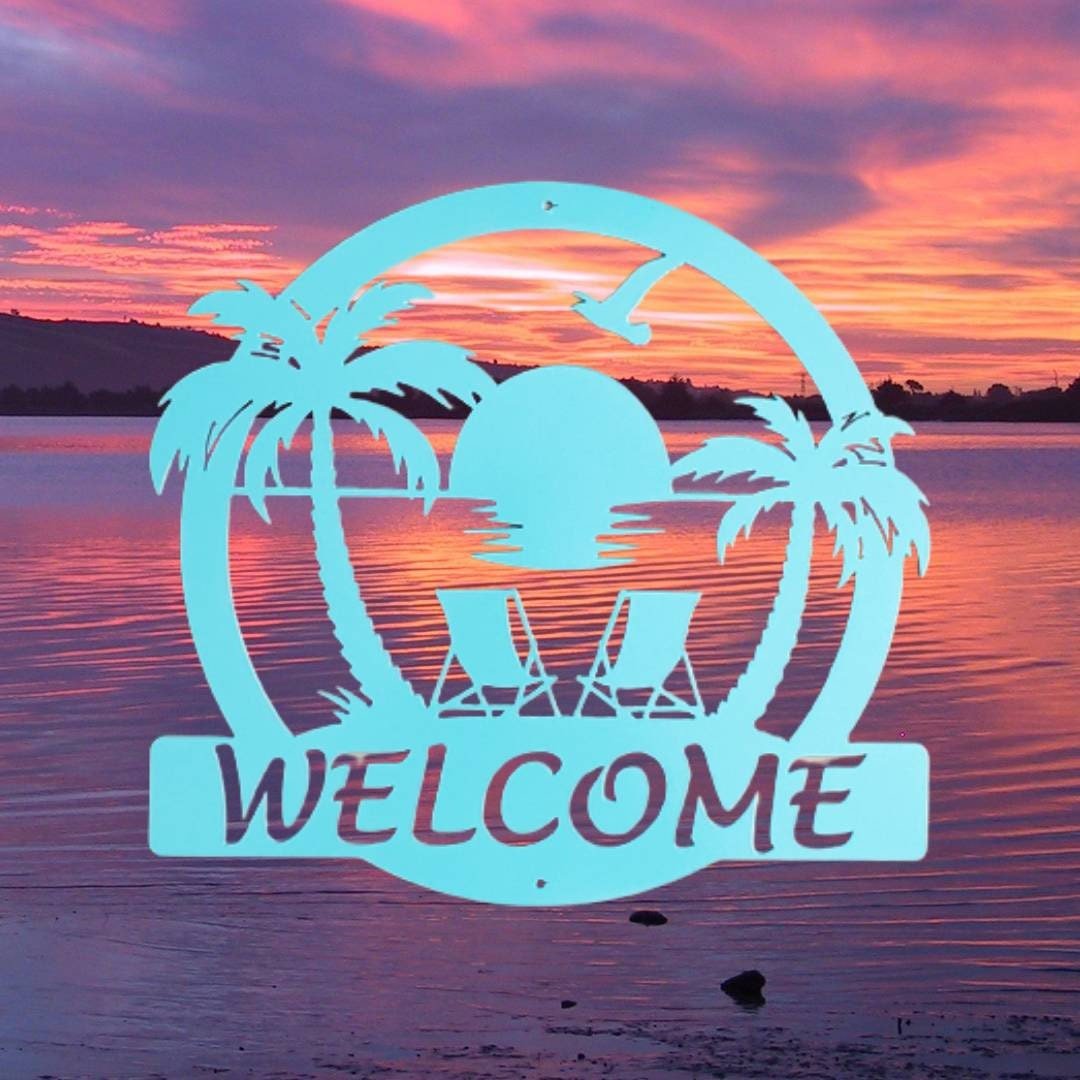 Personalized Metal Sign, Custom Beach Sign, Nautical Decor, Coastal, Beach House, Custom Name Sign, Metal Sign, Outdoor Sign, Palm Tree Sign