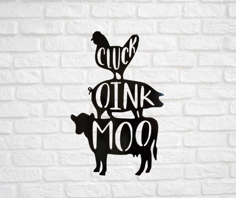 Kitchen Metal Sign, Cluck Oink Moo, Kitchen Decor, Pantry Sign, Dining Room Sign, Farmhouse Decor, Metal Sign, Metal Words, Kitchen Sign