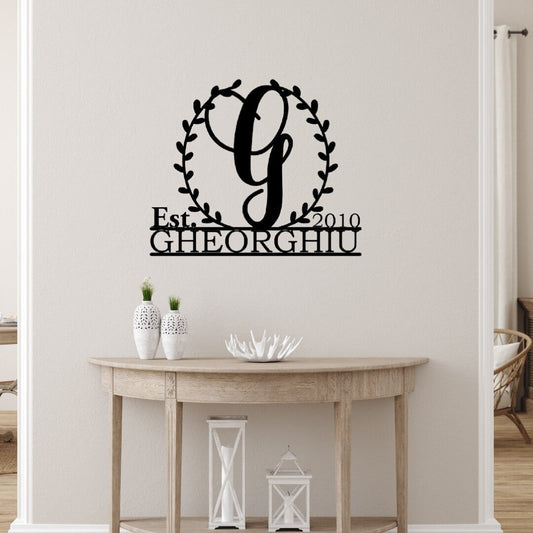Wreath Monogram Family Name Metal Sign, Monogram Family Sign, Wreath Monogram Wall Decor, Metal Wall Decor, Housewarming Gift, Gift