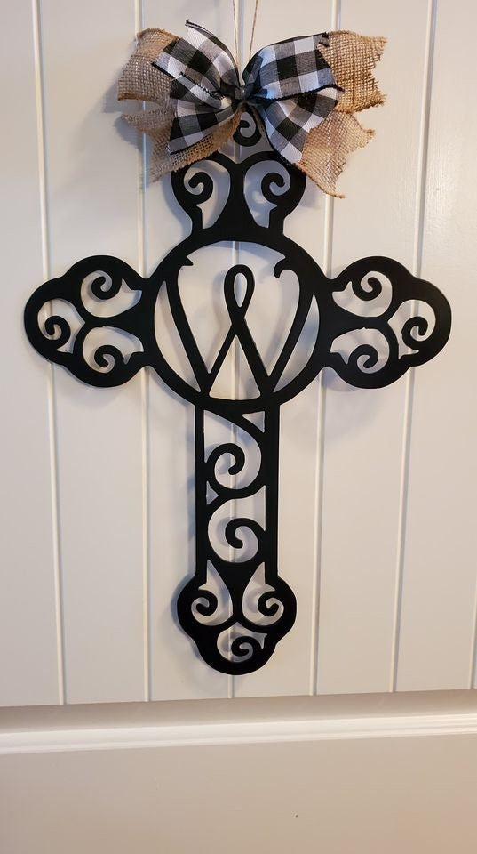 Monogram Scroll Cross Metal Door Hanger, Personalized Cross Door Hanger, Custom Cross Door Hanger, Personalized Door Hanger, Housewarming