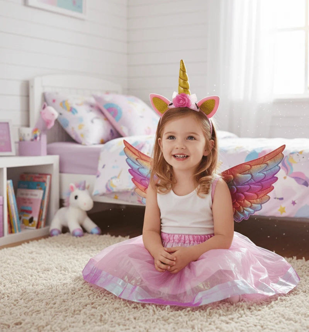 DreamGlow Pink Unicorn Fairy Costume – فستان يونيكورن للبنات | Wings, Dress & Headband Set for Girls