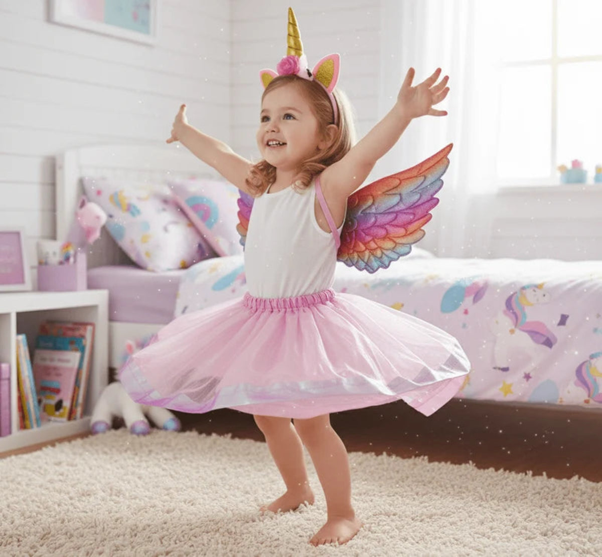 DreamGlow Pink Unicorn Fairy Costume – فستان يونيكورن للبنات | Wings, Dress & Headband Set for Girls