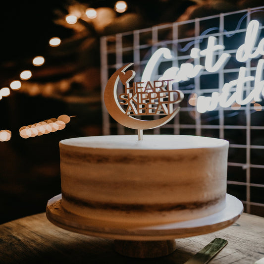 heart skipped a beat cake topper, wedding cake topper, cake topper, moon cake topper, moon party decor, moon decorations