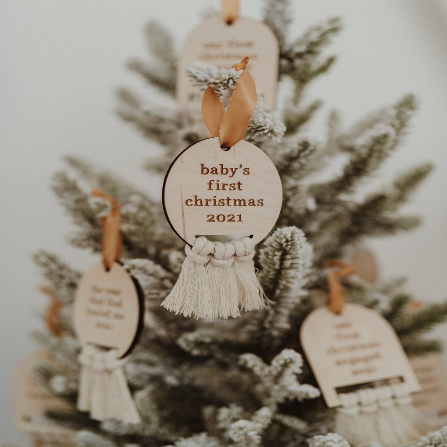 Baby's First Christmas Ornament, Baby's first christmas, first christmas ornament, macrame christmas ornament, engraved wooden ornament