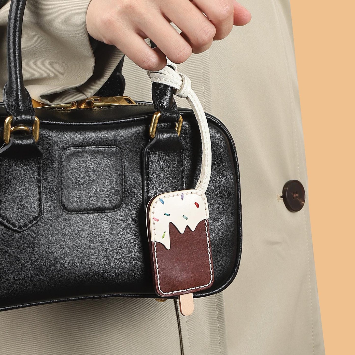 Bag Charms Ice Cream Keychain Leather Handmade Genuine Goatskin Birthday Christmas Gifts For Her/Him/Friends/colleagues
